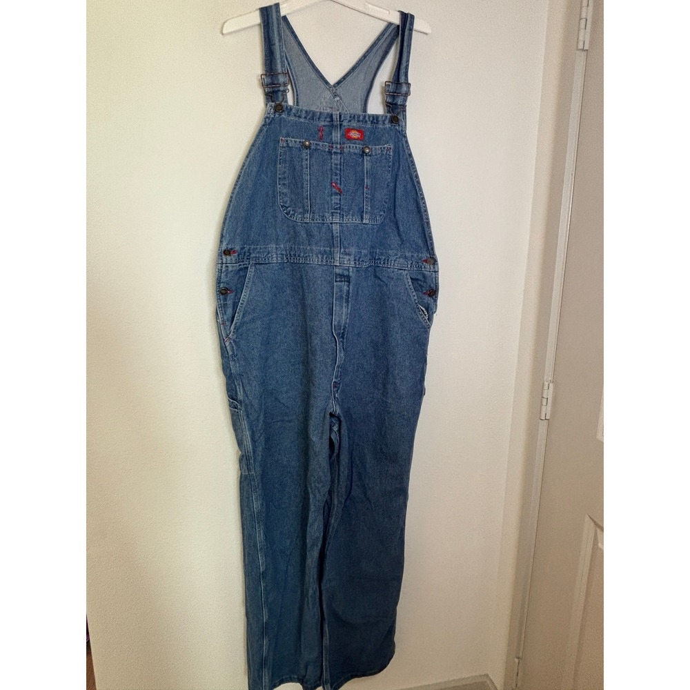 Dickies Mens Indigo Blue Denim Bib Overalls 42x32 Carpenter Workwear 8396SNB
